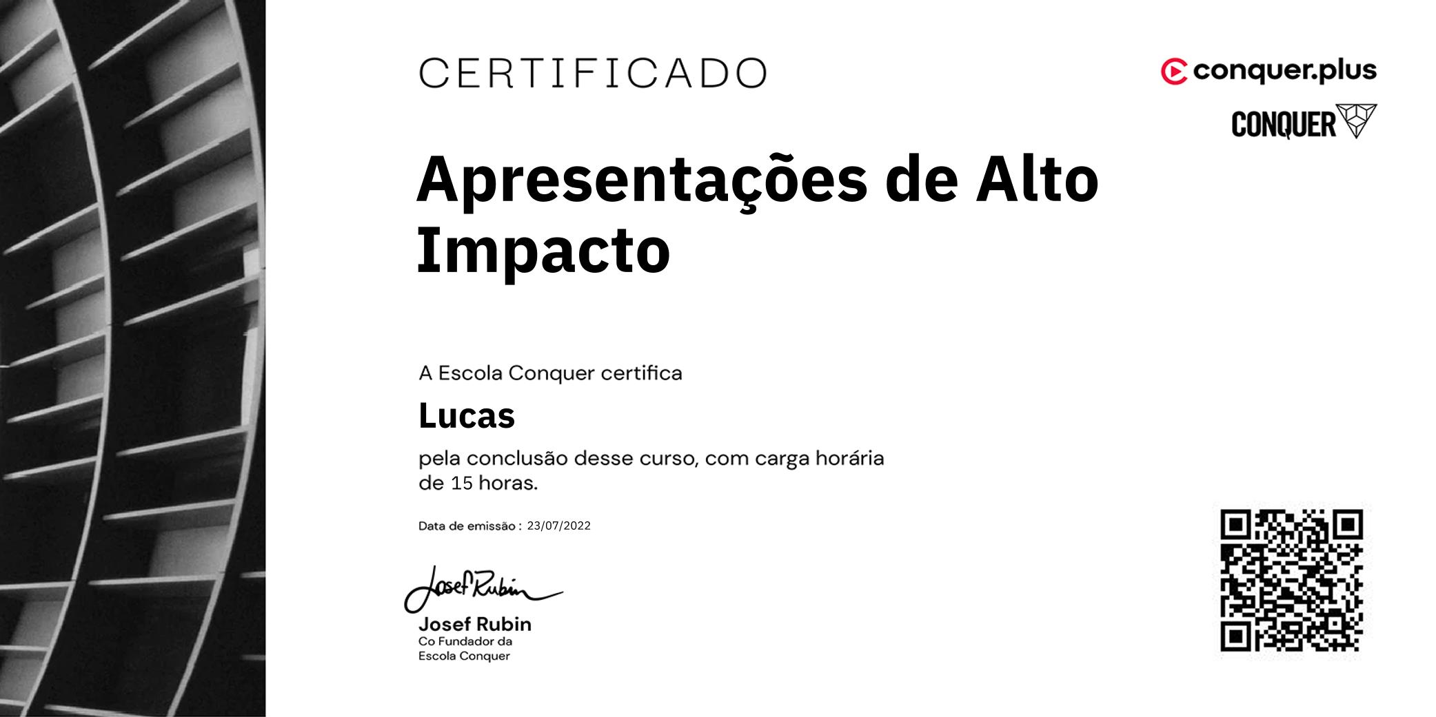 Certificado de Apresentações de Alto Impacto